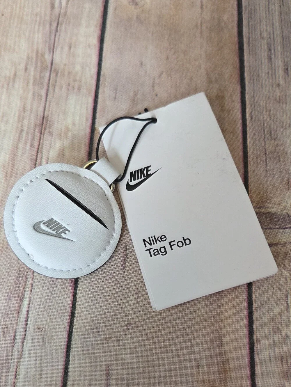 Nike Unisex Leather Circle Tag Fob with Silver Swoosh NWT